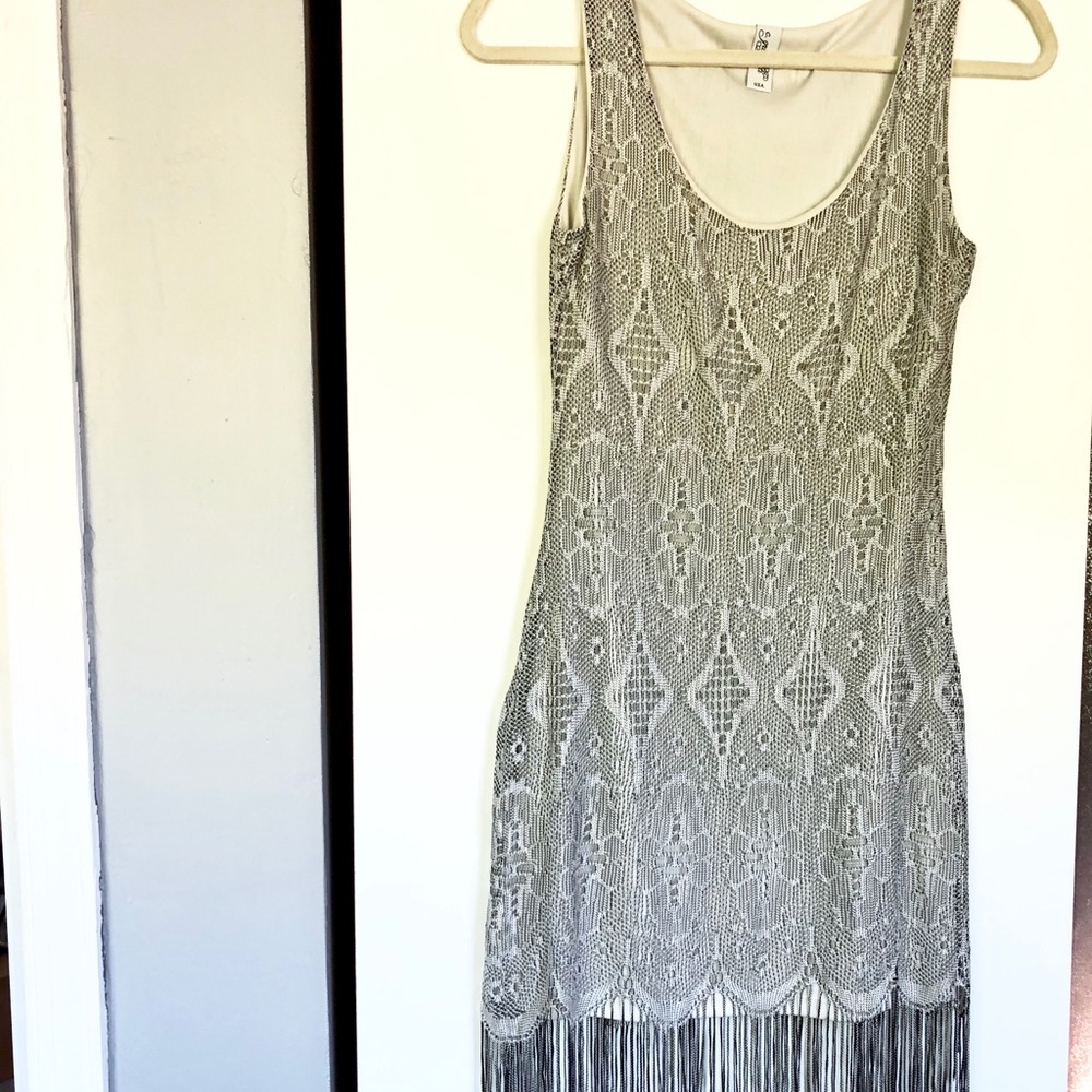 Fringe grey 2 layered Dress